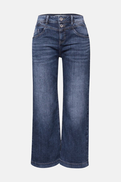 Jean large en denim bleu moyen de STREET ONE, coupe ample et longueur raccourcie.