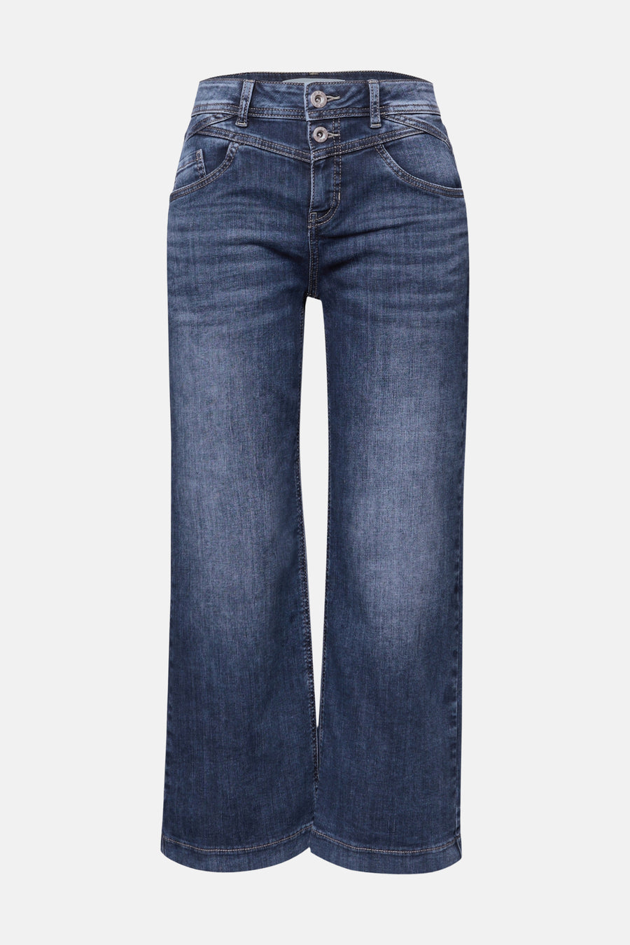 Jean large en denim bleu moyen de STREET ONE, coupe ample et longueur raccourcie.