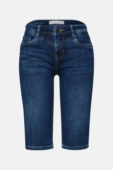 Bermuda en jean bleu moyen coupe décontractée de STREET ONE, avec coutures contrastées et bouton métallique.