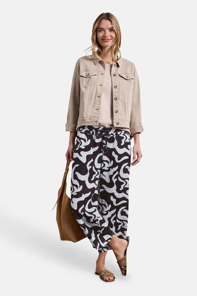 Zwart-wit pantalon met abstract patroon van STREET ONE, met trekkoord.