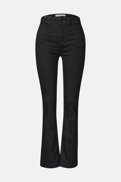 Jean bootcut noir STREET ONE, vu de face, avec poches avant et fermeture boutonnée.