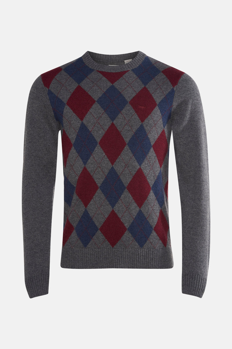 Grijze ronde nekpull Levi's® met met rood en enu blauw motief op de voorzijde.