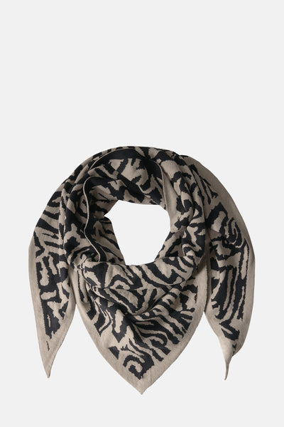 Zwart sjaal met zebraprint van Street One, een geknoopt textielaccessoire met puntige uiteinden.