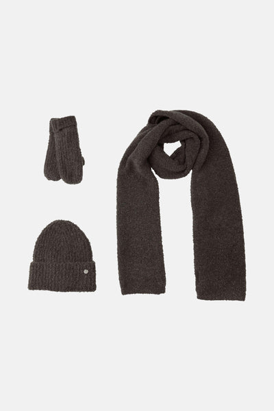 Ensemble bonnet, gants et écharpe marron de Street One, en maille texturée.
