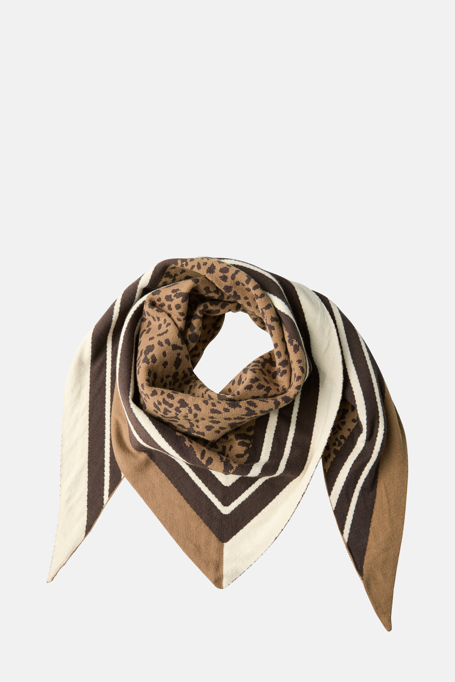 Écharpe cognac de Street One avec un motif léopard et rayures marron et écru.