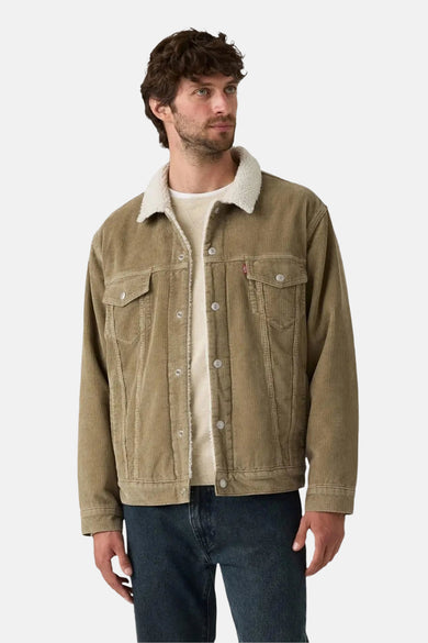 Veste courte beige en velours côtelé de Levi's®, avec col en fausse fourrure.