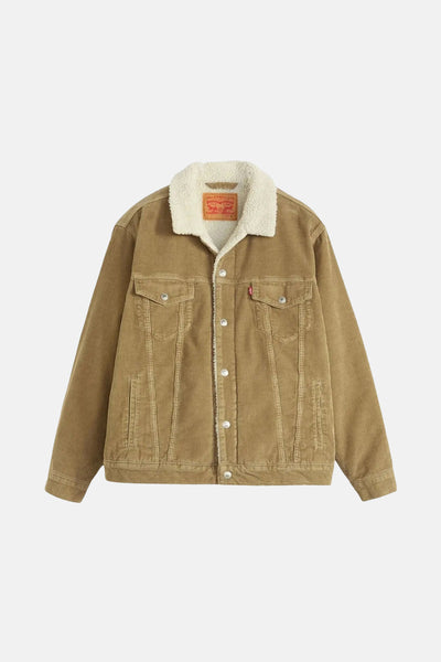 Korte beige corduroy jas van Levi's®, met imitatiebontkraag, opgestikte zakken en knoopsluiting.