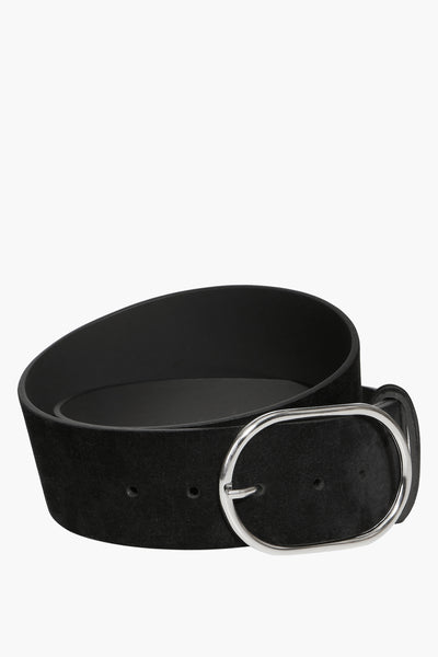 Ceinture noire en cuir de STREET ONE avec boucle ovale argentée.