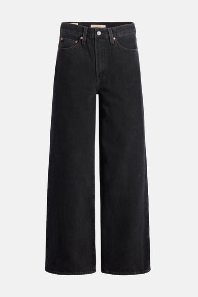 Jean large en denim noir de Levi's, coupe ample avec poches avant et arrière.