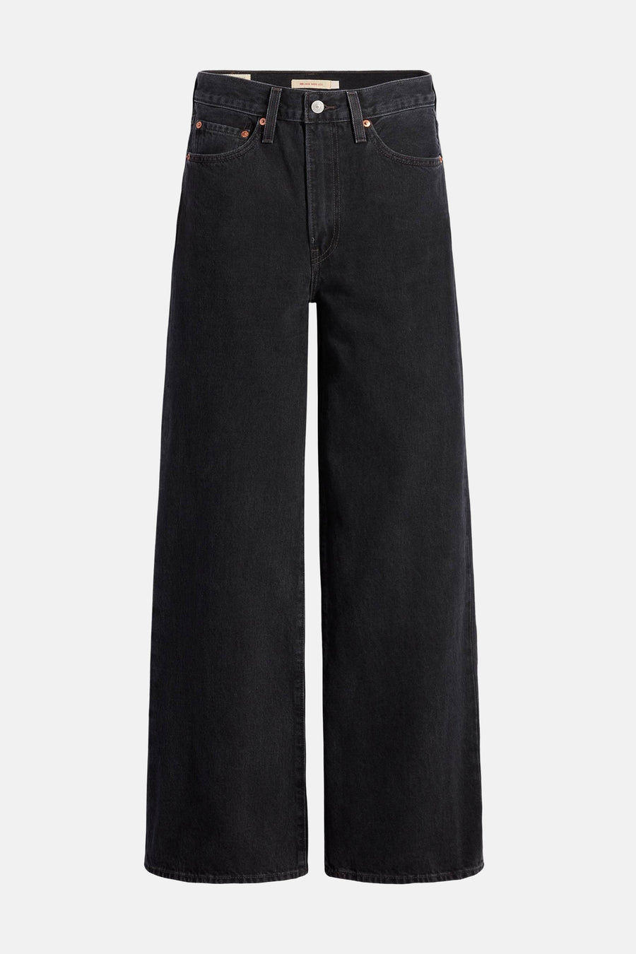 Jean large en denim noir de Levi's, coupe ample avec poches avant et arrière.