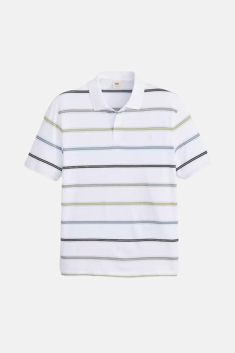 Wit poloshirt met strepen van Levi's®, met zwarte, blauwe en groene gestreepte details.
