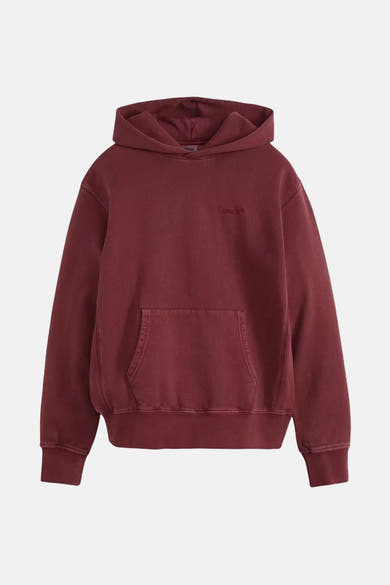 Sweat à capuche bordeaux de Levi's, avec poche kangourou et logo ton sur ton brodé.