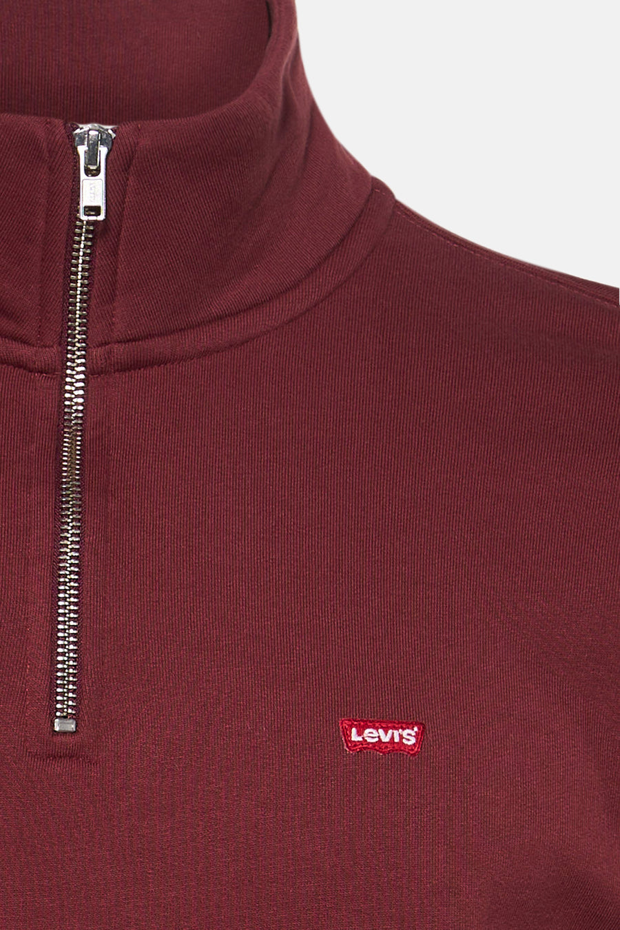 Sweat bordeaux à demi-fermeture éclair de Levi's®, avec logo rouge sur le côté.