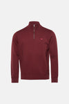 Sweat-shirt bordeaux de Levi's avec fermeture éclair au col montant et logo rouge sur la poitrine.