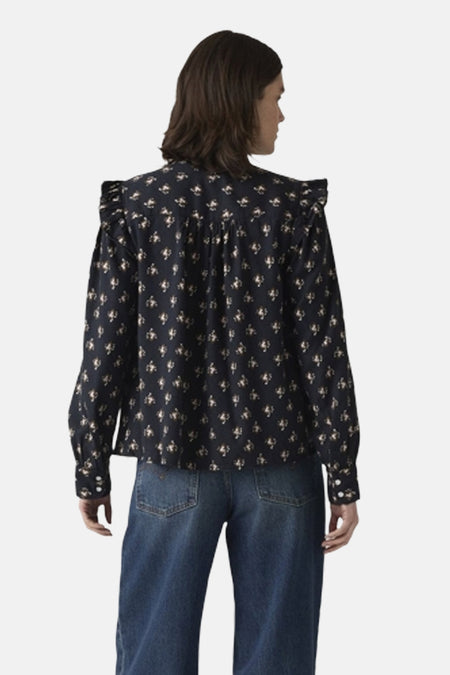 Blauwe blouse met lange mouwen van Levi's®, met bloemenprint en ruches op de schouders.