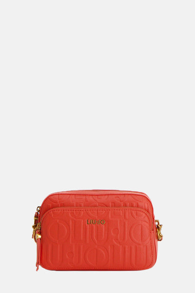 Sac à bandoulière orange de LIU JO avec logo embossé et détails dorés.
