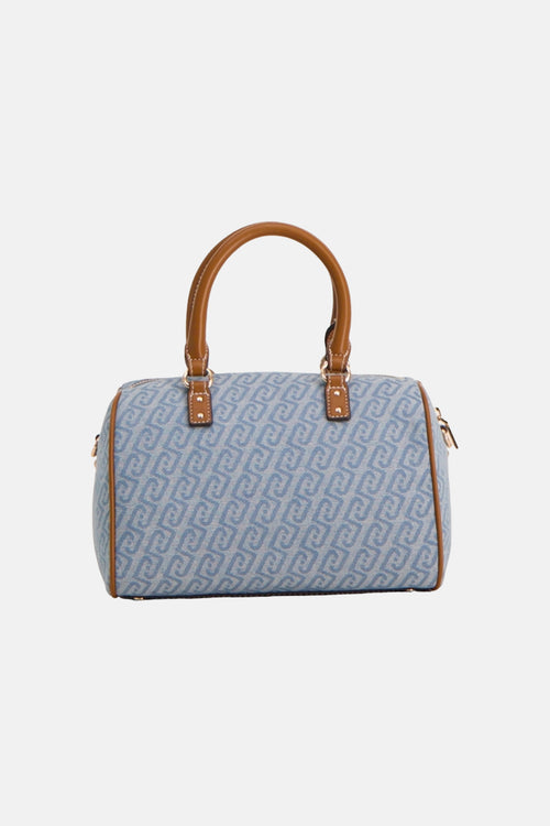 Sac à main bleu en jacquard, de LIU JO, avec motif monogramme et finitions marron.