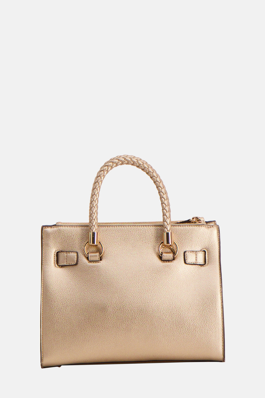 Sac à main doré de LIU JO, avec des détails dorés, une anse tressée et une texture grainée.
