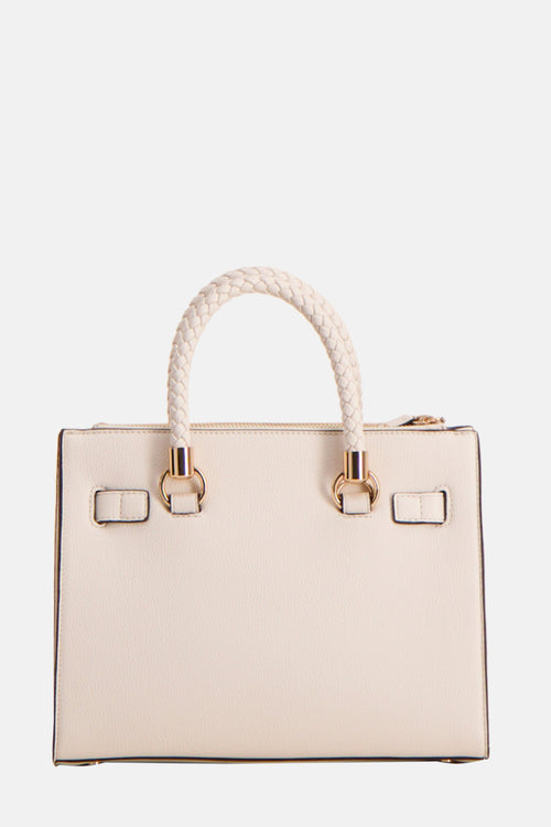 Sac à main écru de LIU JO avec poignée tressée et finitions dorées.