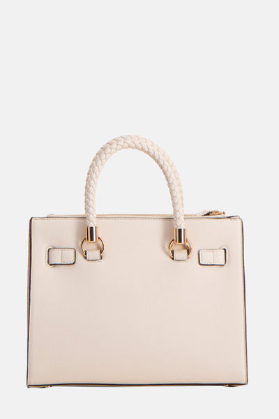 Sac à main écru de LIU JO avec poignée tressée et finitions dorées.
