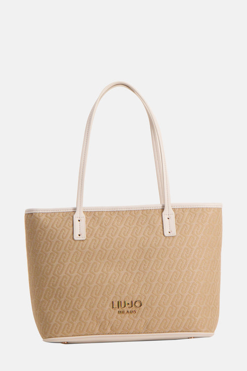 Beige handtas van jacquard van LIU JO, met dubbele handgreep en imitatielederen afwerkingen.