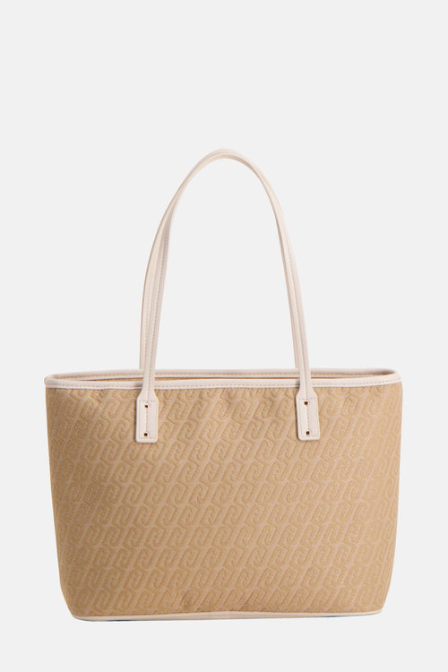 Sac à main beige en jacquard de LIU JO, avec double anse et finitions en similicuir.