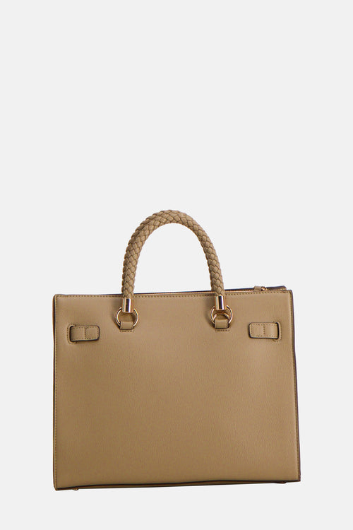 Sac à main vert de LIU JO avec poignée tressée beige et finitions dorées, présenté sur fond clair.