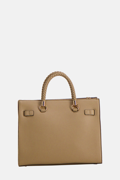 Sac à main vert de LIU JO avec poignée tressée beige et finitions dorées, présenté sur fond clair.