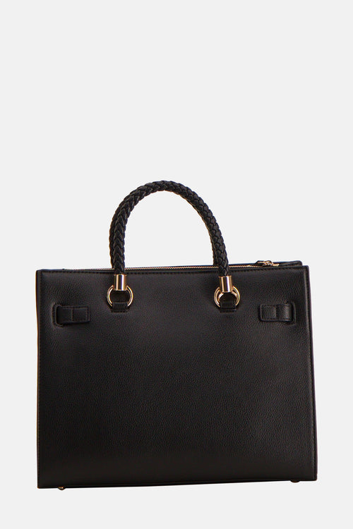 Sac à main noir de LIU JO avec une poignée tressée et des détails dorés.