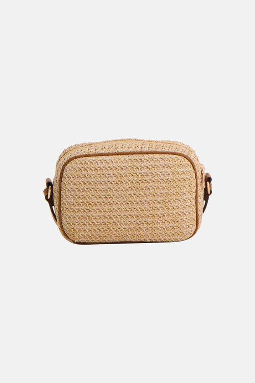 Sac à bandoulière beige de LIU JO, avec une texture tressée et une bordure marron.