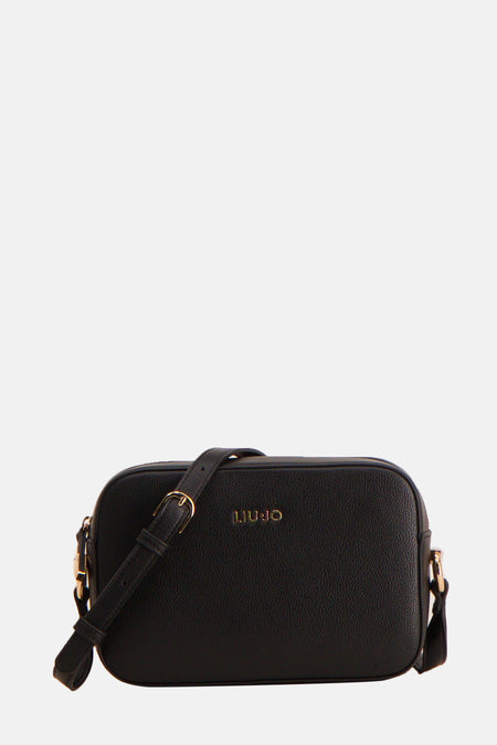 Sac bandoulière noir en cuir de LIU JO, avec bandoulière réglable, détails dorés et logo doré.