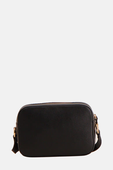 Sac à bandoulière noir de LIU JO avec fermeture éclair dorée et bandoulière réglable.