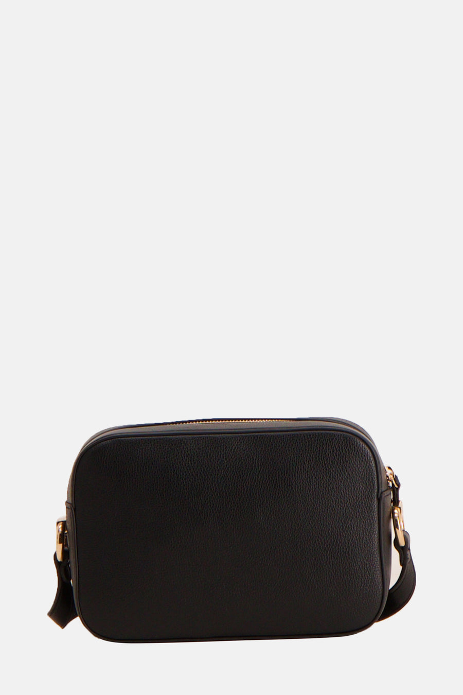 Sac à bandoulière noir de LIU JO avec fermeture éclair dorée et bandoulière réglable.