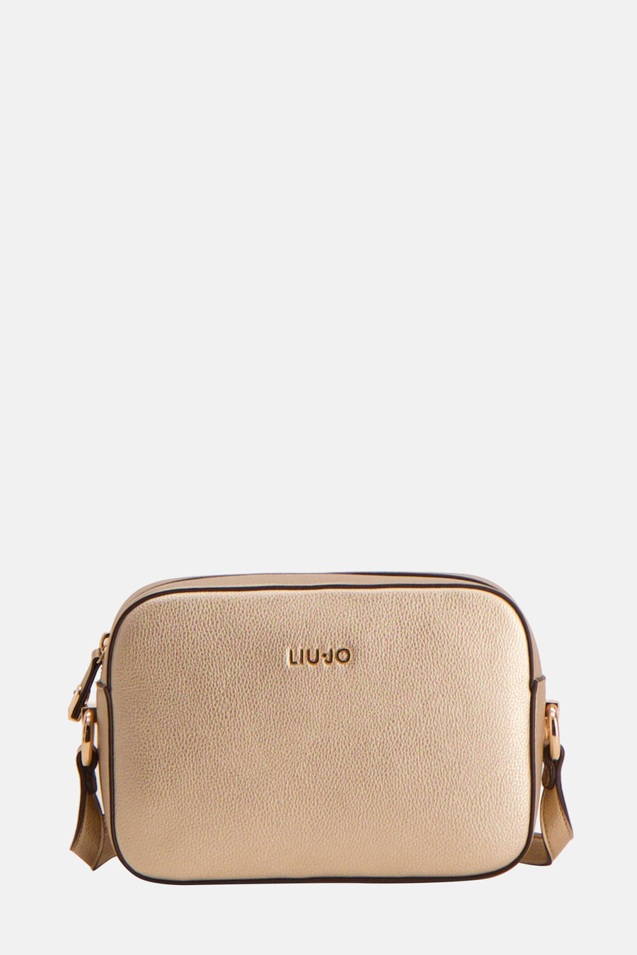 Sac à bandoulière doré de LIU JO, avec une texture grainée et des détails métalliques dorés.
