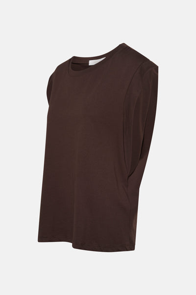 Top sans manches marron d'AMELIE ET AMELIE, coupe droite, tissu uni.