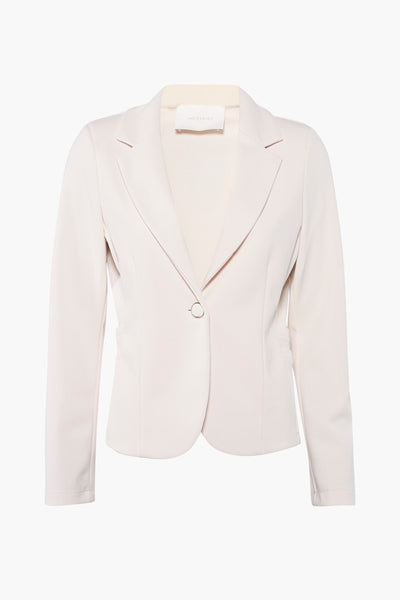 Beige blazer by Amélie & Amélie, single-button, notched lapel, front view, structured fit, clean lines