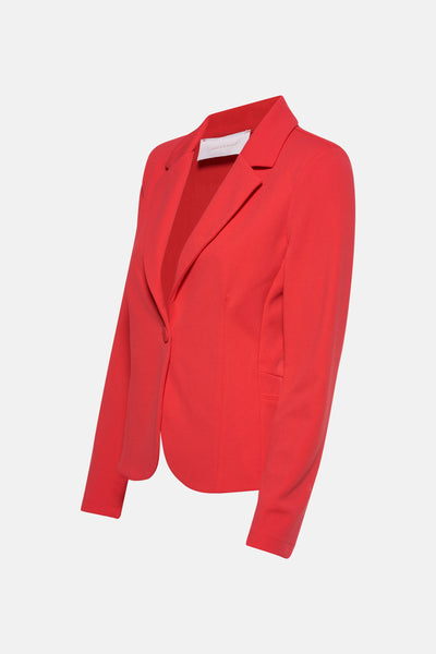 Blazer rouge par AMELIE ET AMELIE, avec un col tailleur et une coupe ajustée.