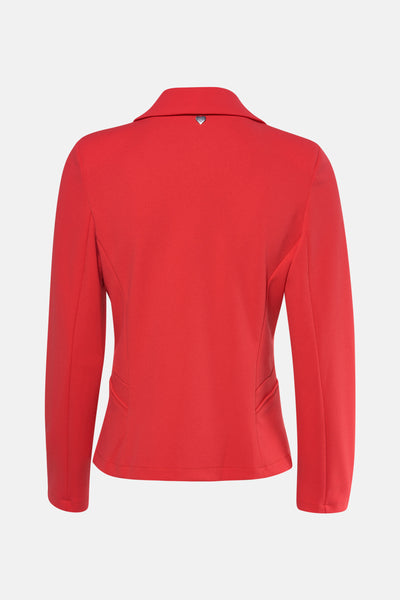 Blazer rouge par AMELIE ET AMELIE, avec un col tailleur et une coupe ajustée au dos.