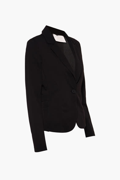 Zwarte blazer van AMELIE ET AMELIE, met een knoopsluiting en een getailleerde pasvorm.