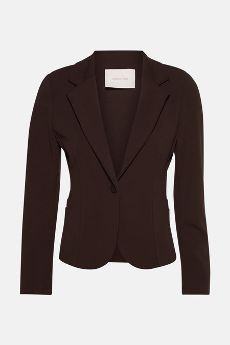 Blazer marron van AMELIE ET AMELIE, coupe ajustée, avec fermeture à un bouton.