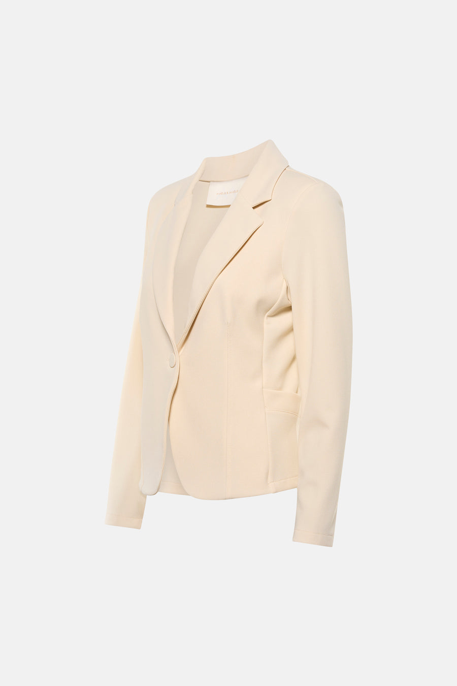Blazer beige de AMELIE ET AMELIE, avec un bouton unique et une coupe ajustée.
