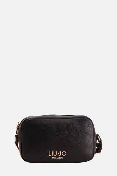Sac à bandoulière noir en cuir de LIU JO, avec fermeture zippée dorée et bandoulière réglable.