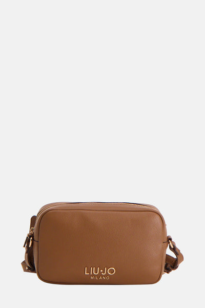 Sac à bandoulière marron en cuir, de LIU JO, avec une texture grainée et une bandoulière réglable.