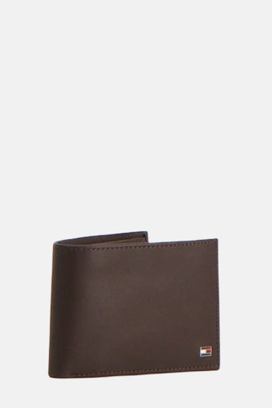 Portefeuille marron de TOMMY JEANS, avec un petit logo rectangulaire tricolore.