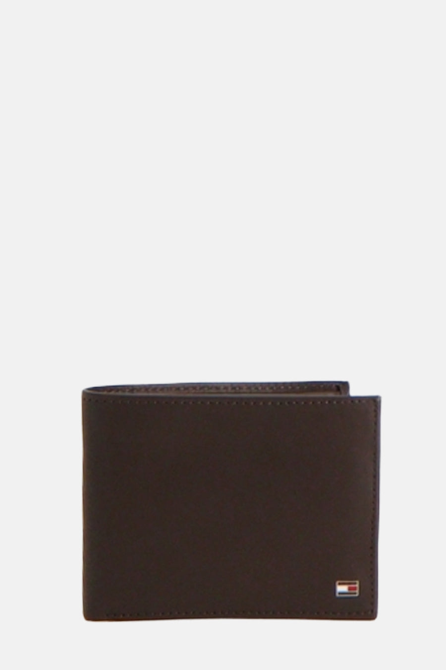 Portefeuille marron de TOMMY JEANS avec couture visible sur le bord et logo.