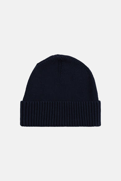 Bonnet bleu marine en maille côtelée TOMMY JEANS, vu de face
