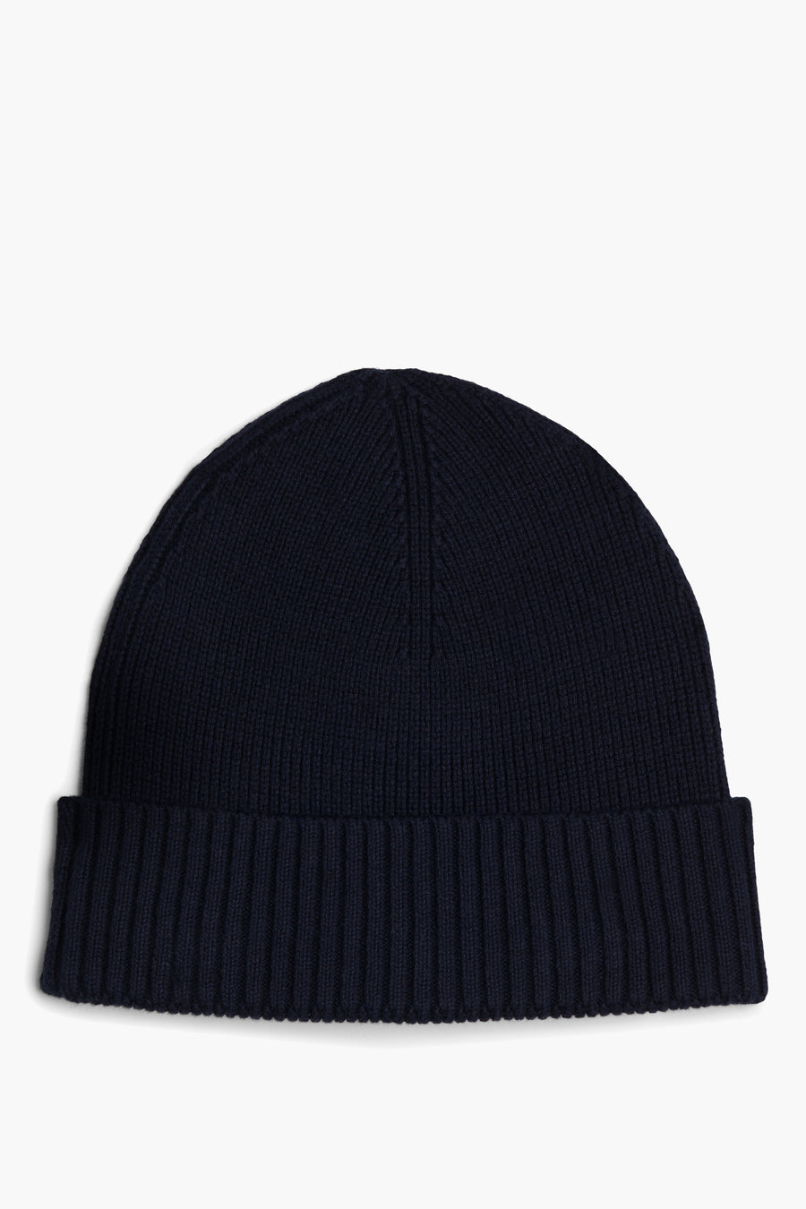 Marineblauwe muts van Tommy Jeans, in ribgebreide stof, met een klassieke omslag.