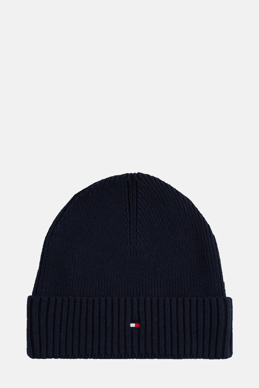 Donkerblauwe muts van Tommy Jeans, met een kleine driekleurige streep op de omgeslagen rand.