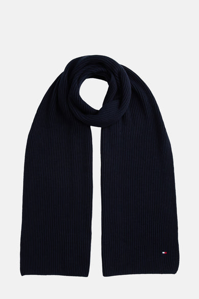 Tommy Jeans blauwe gestreepte sjaal met discreet tricolig logo.