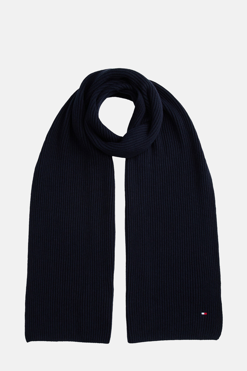 Tommy Jeans blauwe gestreepte sjaal met discreet tricolig logo.